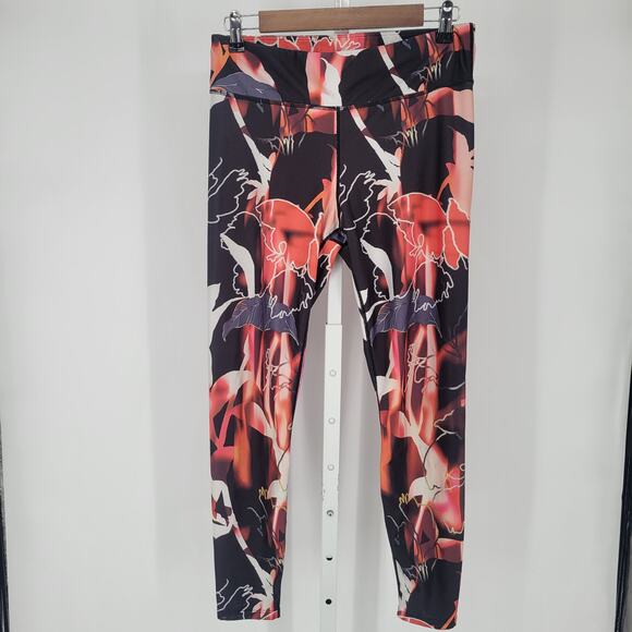 Joy Lab Womens Sz L Compression Athletic Leggings Black Orange Abstract Print - Picture 1 of 5